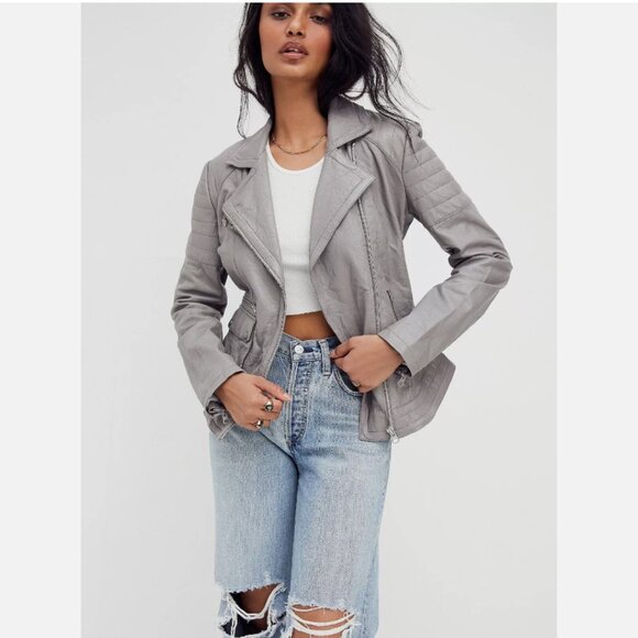 New Free People I'll Be Around Leather Moto Jacket Size Medium MSRP: $428